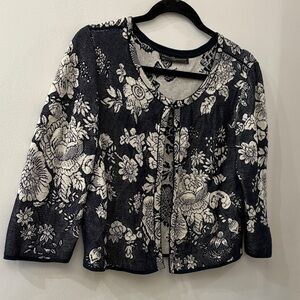 Peruvian Connection Navy and Cream Floral sweater - medium - 100% Prima cotton